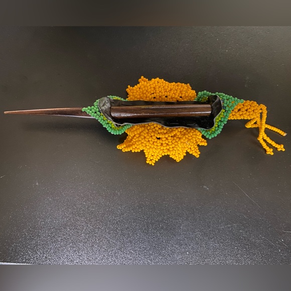 Orange Beaded Hair Wooden Stick Flower accessories - Picture 5 of 11